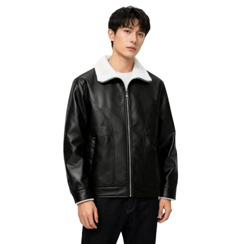 Jaket Kulit Sintetis Sherpa Pria Tebal & Hangat | Jaket Kulit Winter Casual