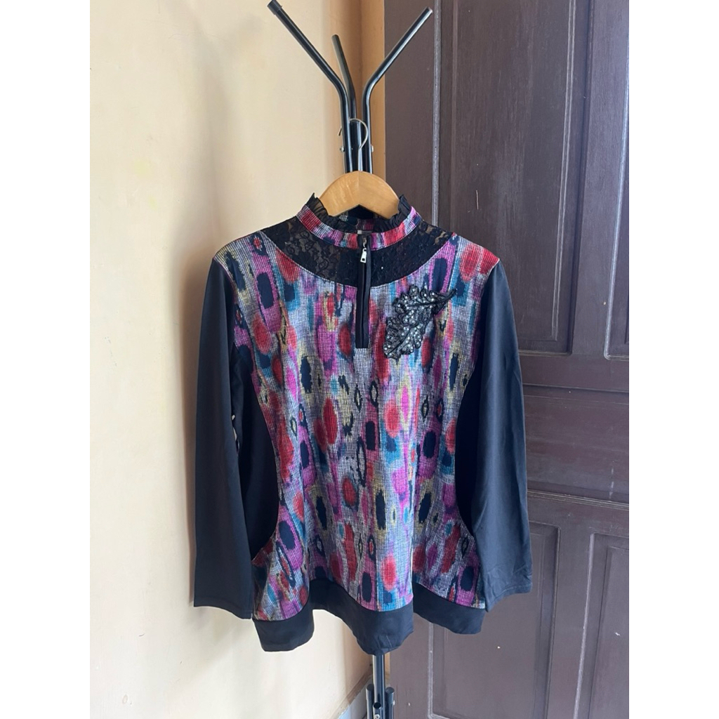 blouse hitam motif ziper baju atasan top wanita murah cantik