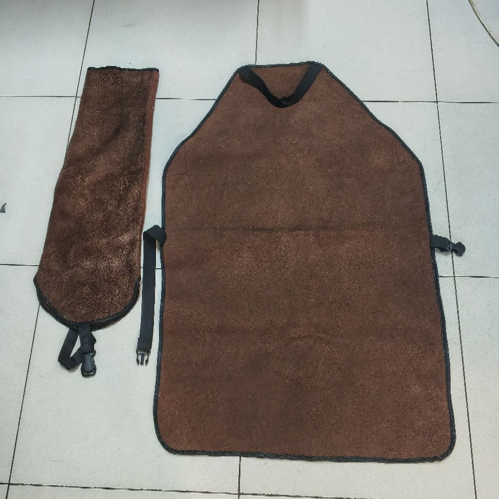 Welder Apron Kulit Coklat / Welding Apron Las Kulit - Celemek Apron - Fullset