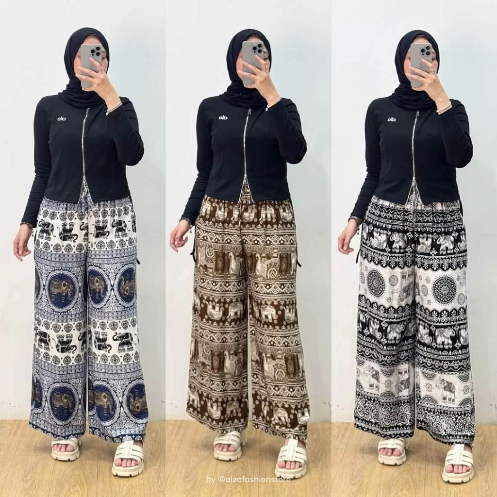 Kulot Hommy Mihu Mihu Motif Gajah Pinggang Highwaist Katun Rayon Adem Ukuran Jumbo Model Kekinian