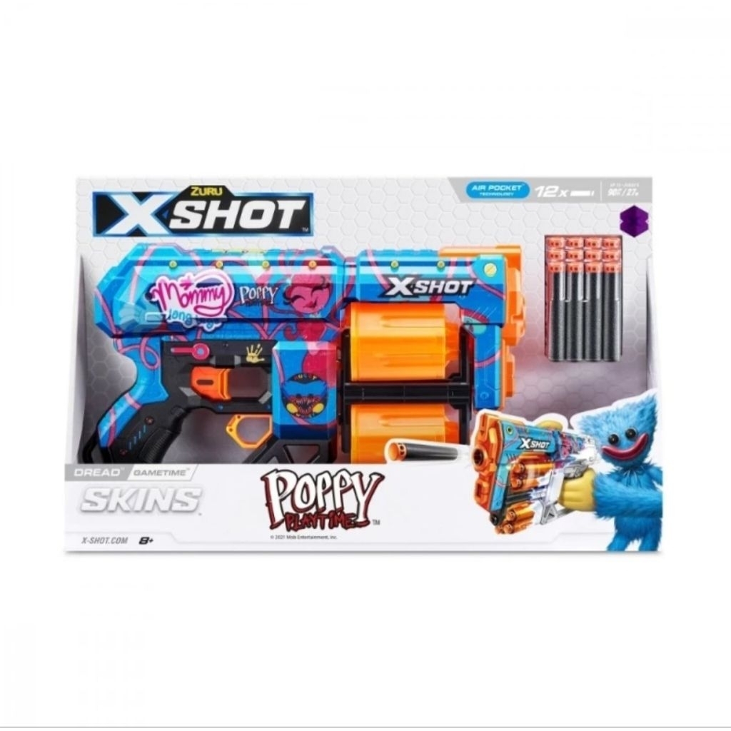 ZURU XSHOT SKINS DREAD POPPY PLAYTIME BLASTER GAMETIME 12 DARTS AIR POCKET TECHNOLOGY MAINAN PISTOL 