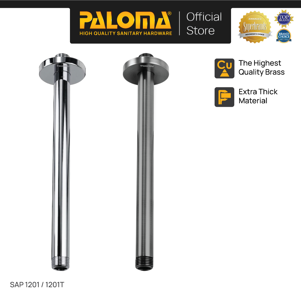 PALOMA SAP 1201 Ceiling Shower Arm Pipa Rainshower Headshower Plafon Brass Kuningan Chrome Krom Silv