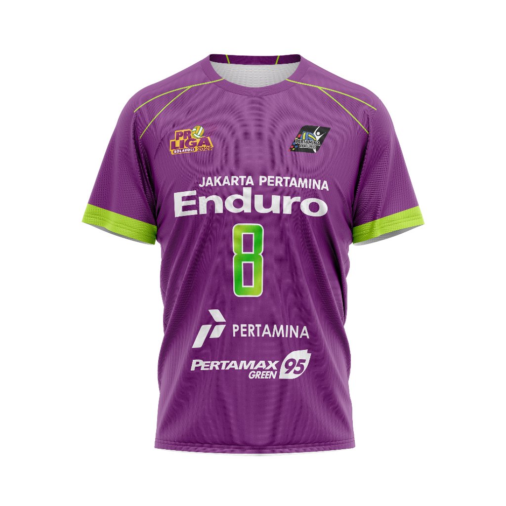 Baju Kaos Tshirt Dewasa Pria Jersey Olahraga Voli Volly Jakarta Pertamina Enduro Ungu Full Printing 