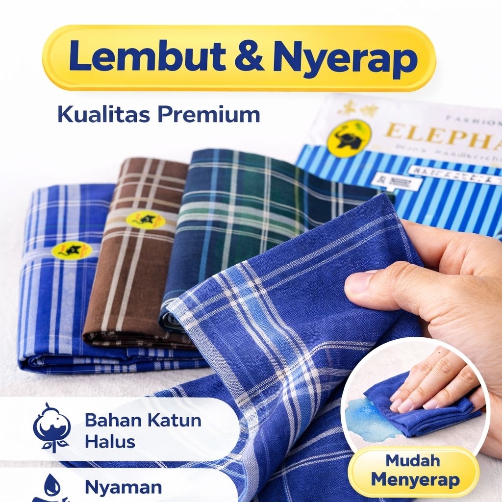 Sapu Tangan Pria Premium 40x40 cm Isi 3 Pcs – Katun Lembut, Tebal & Super Menyerap
