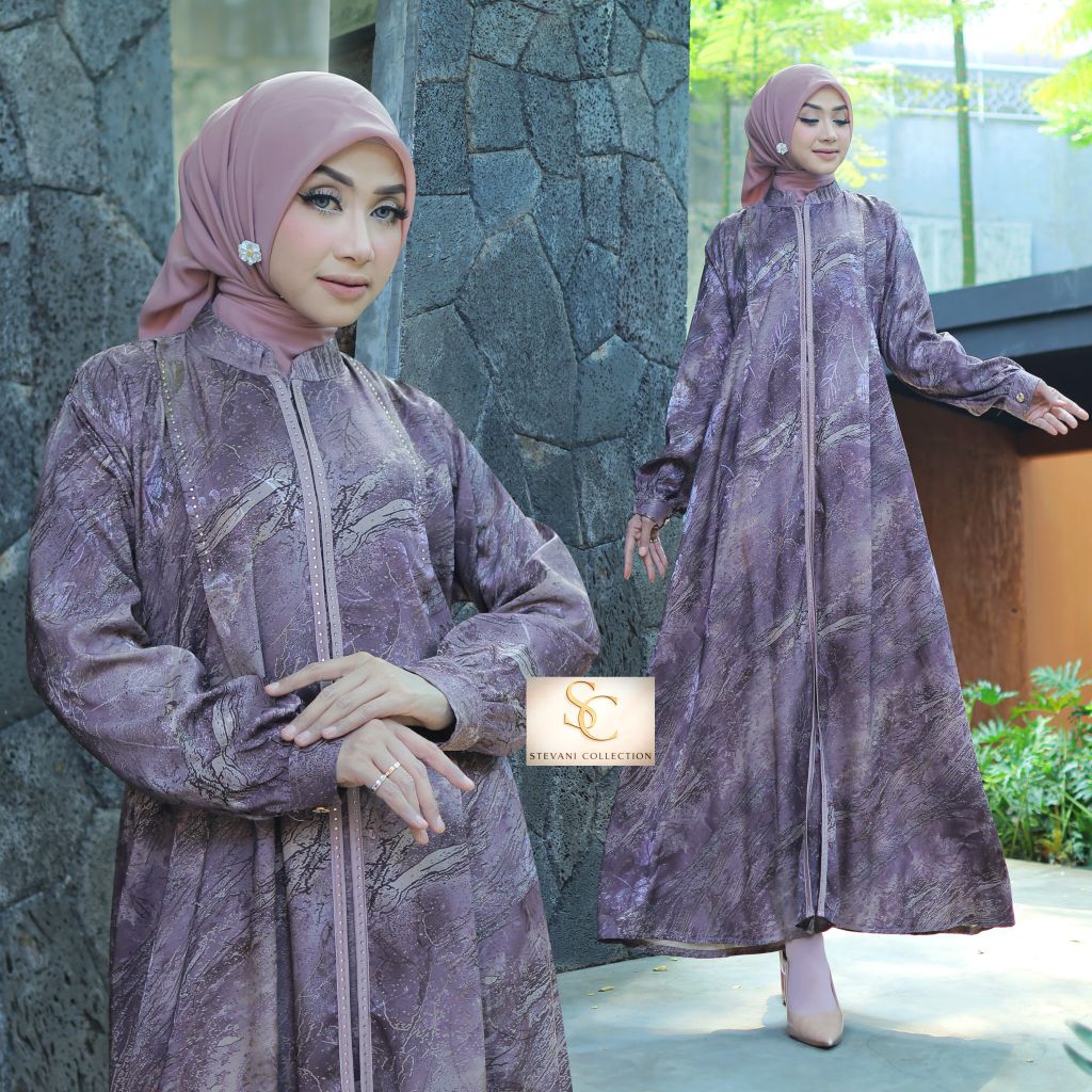 Gamis Wanita Elegan Mewah Aurora Sutra Busui Wudhu Friendly Lebaran Kondangan Pengajian