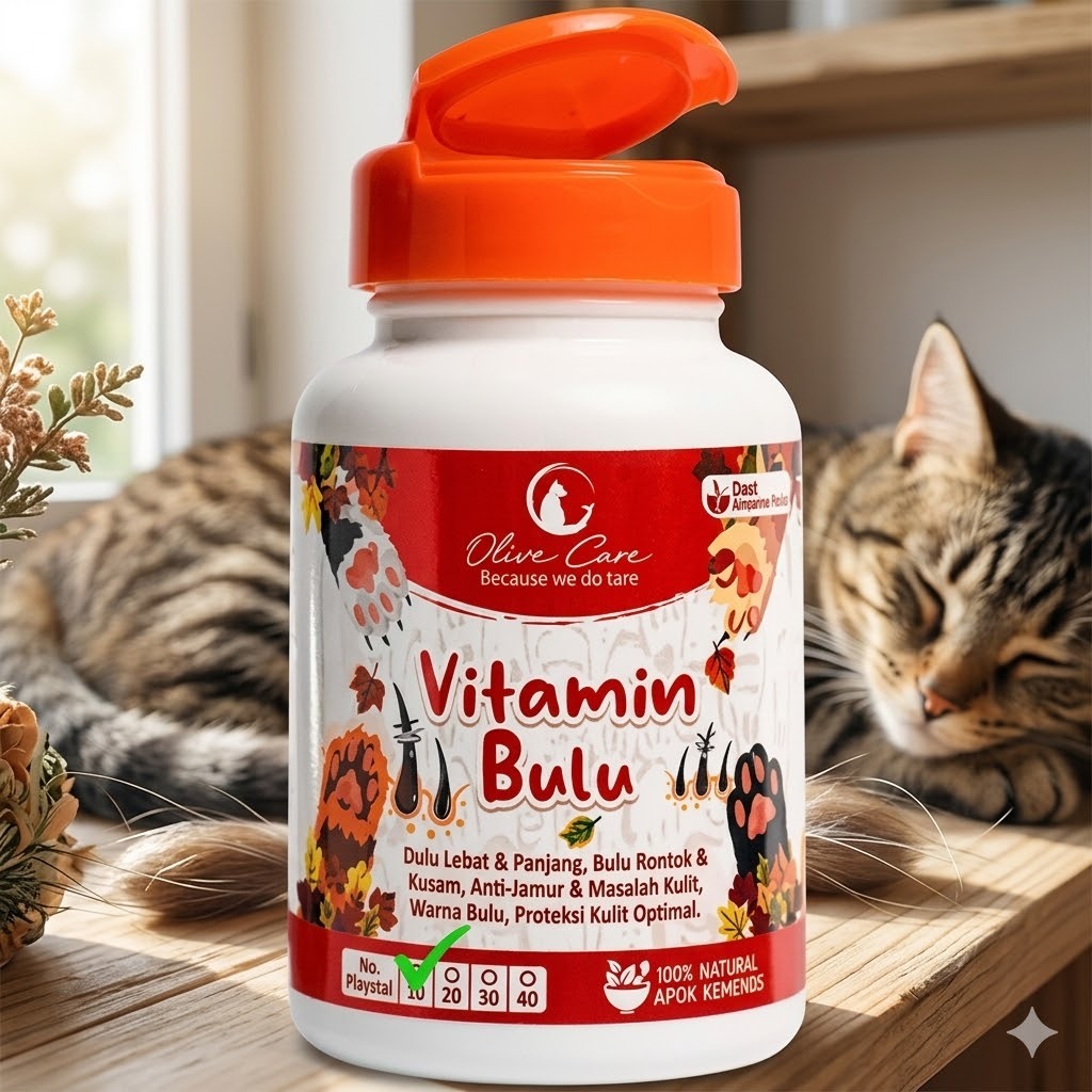 Olive Care Vitamin Bulu Kucing | Penumbuh Bulu Lebat & Mengkilap Anti Rontok