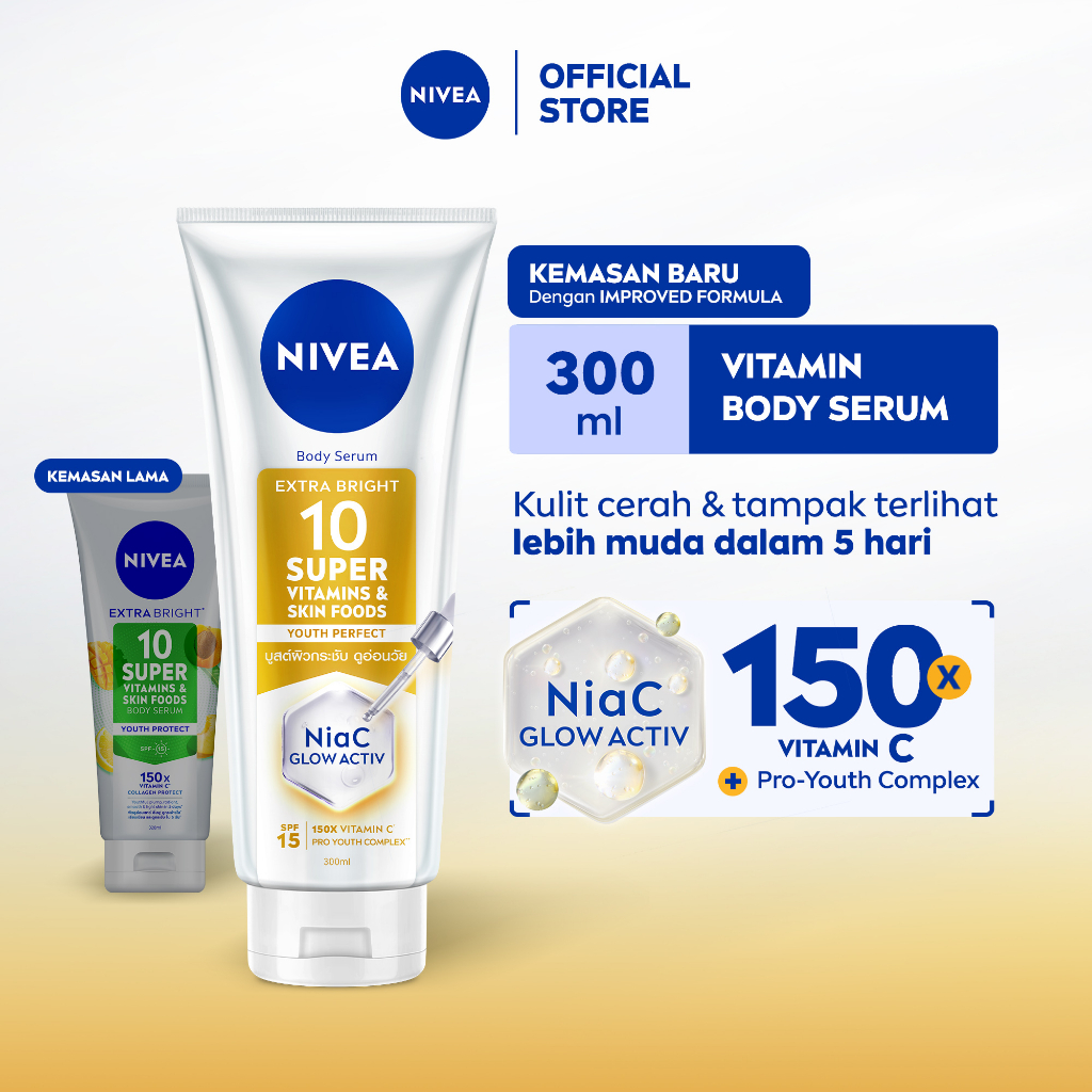 NIVEA Body Serum Extra Bright 10 Super Vitamins Youth Protect SPF15 300ml - Hand body serum lotion m
