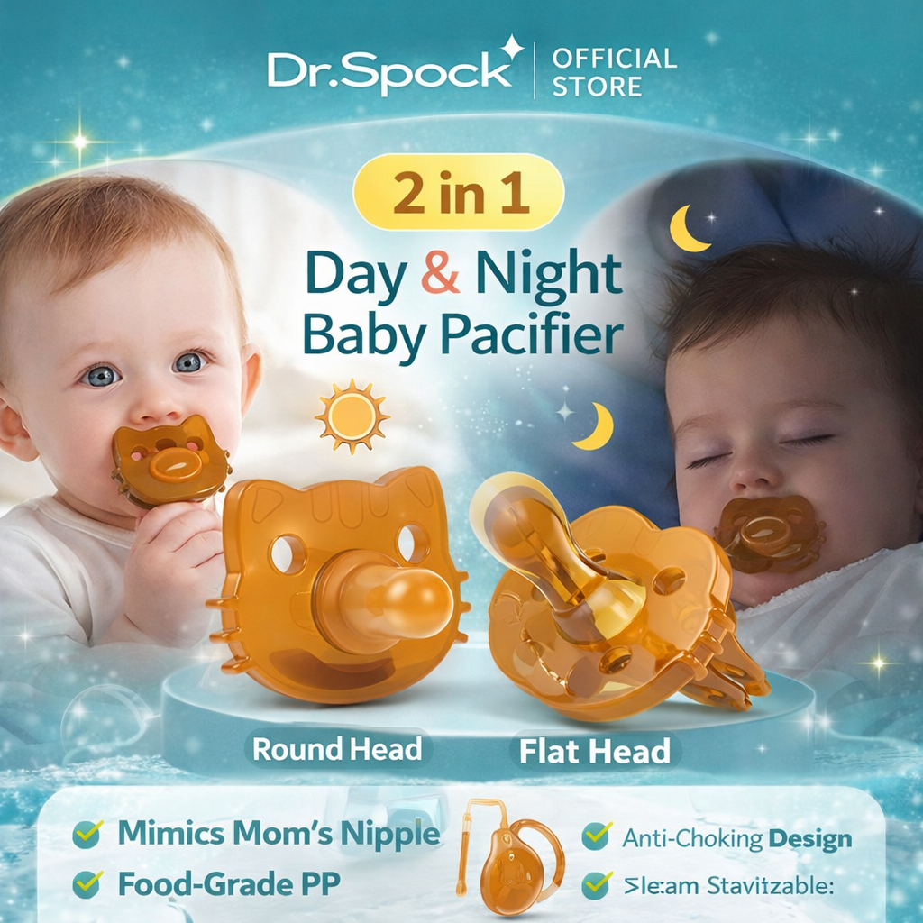 Dr.Spock Dot Bayi Empeng Bayi 0 6 Bulan BPA FREE Dot Bayi Dengan Rantai Dan Kotak Silikon SP01