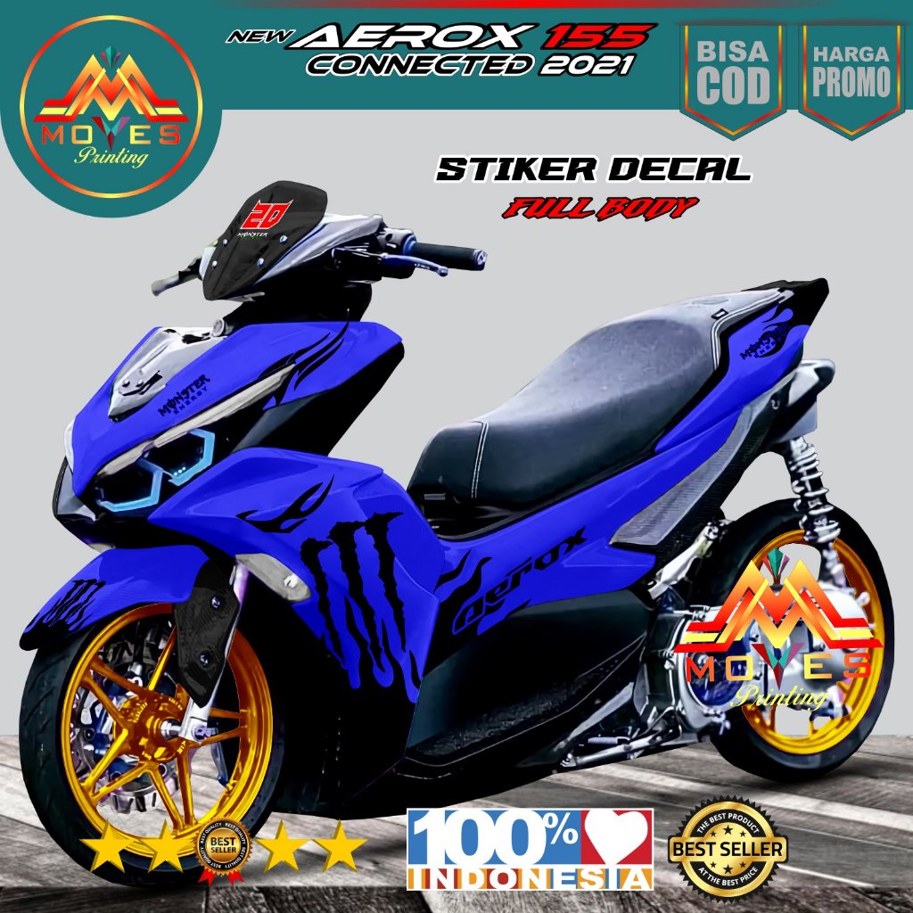 Terbaru Sticker Decal Full Body Yamaha Aerox 155 New Connected 2021 2022 2023 2024 2025 monster 3