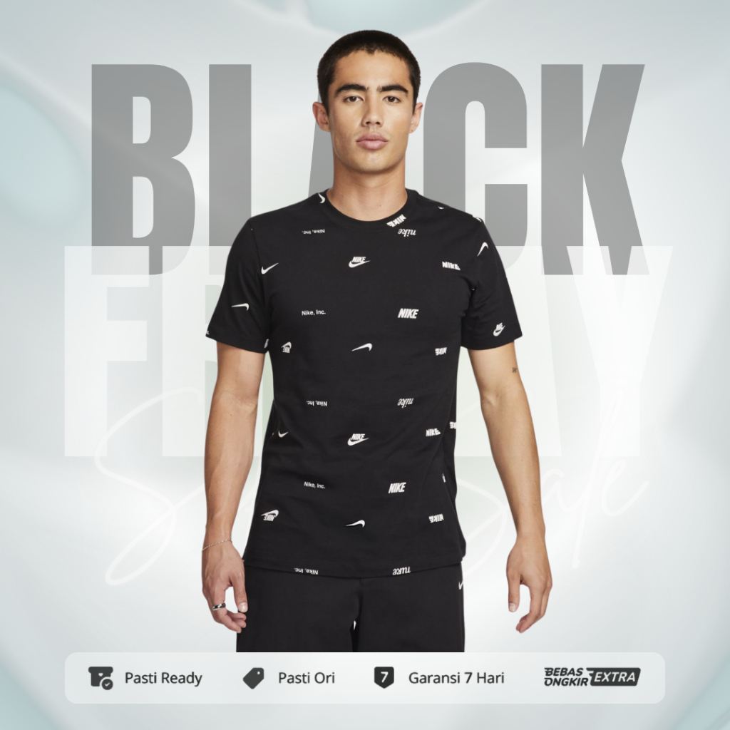 Kaos Nike Men's Sportswear Club Allover Print T-Shirt - Black