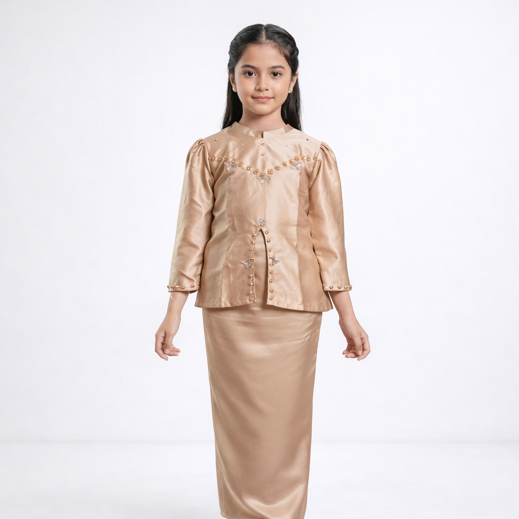 One Set Elliza Baju Kurung Melayu Anak Perempuan Baju Pesta Desain Payet Mutiara Real Pict