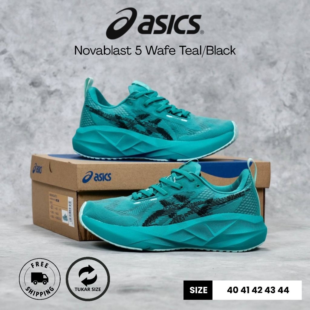 SEPATU RUNNING/VOLI ASICS NOVABLAST 5 WAFE TEAL/BLACK