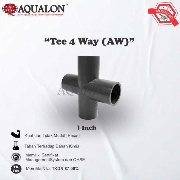Hindroponik Cross Tee T X 4 Siku PVC / Cross Tee 4 Way 1" AW Abu AQUALON