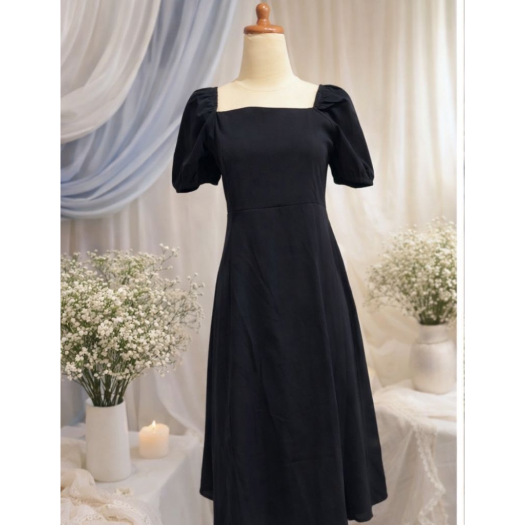 Dress hitam mewah elegan/Gaun pesta stell Korea.