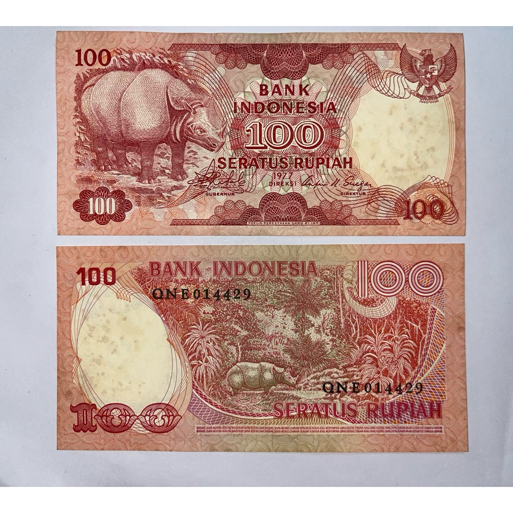 uang kuno Rp 100 seri badak tahun 1977