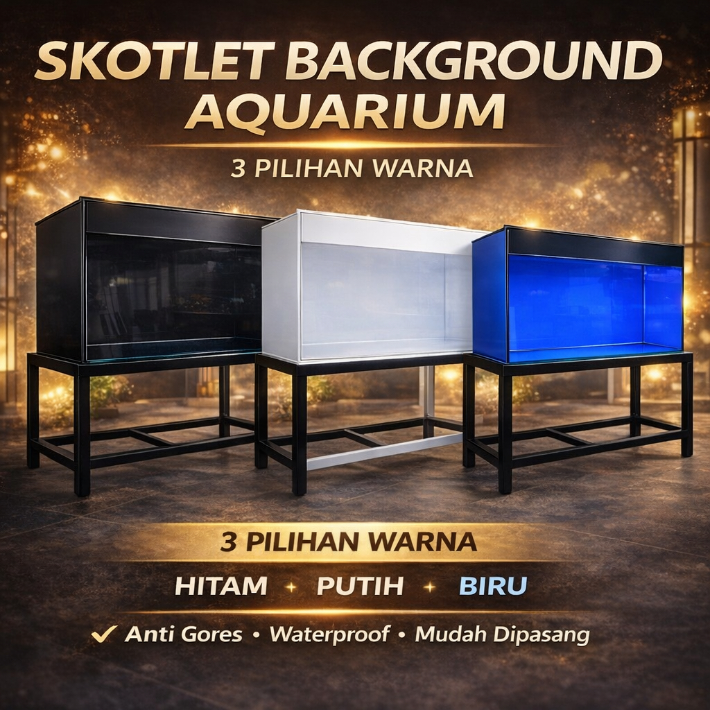 Stiker Background Aquarium 50cm | Skotlet Kaca Akuarium Hitam Putih Biru | Anti Air