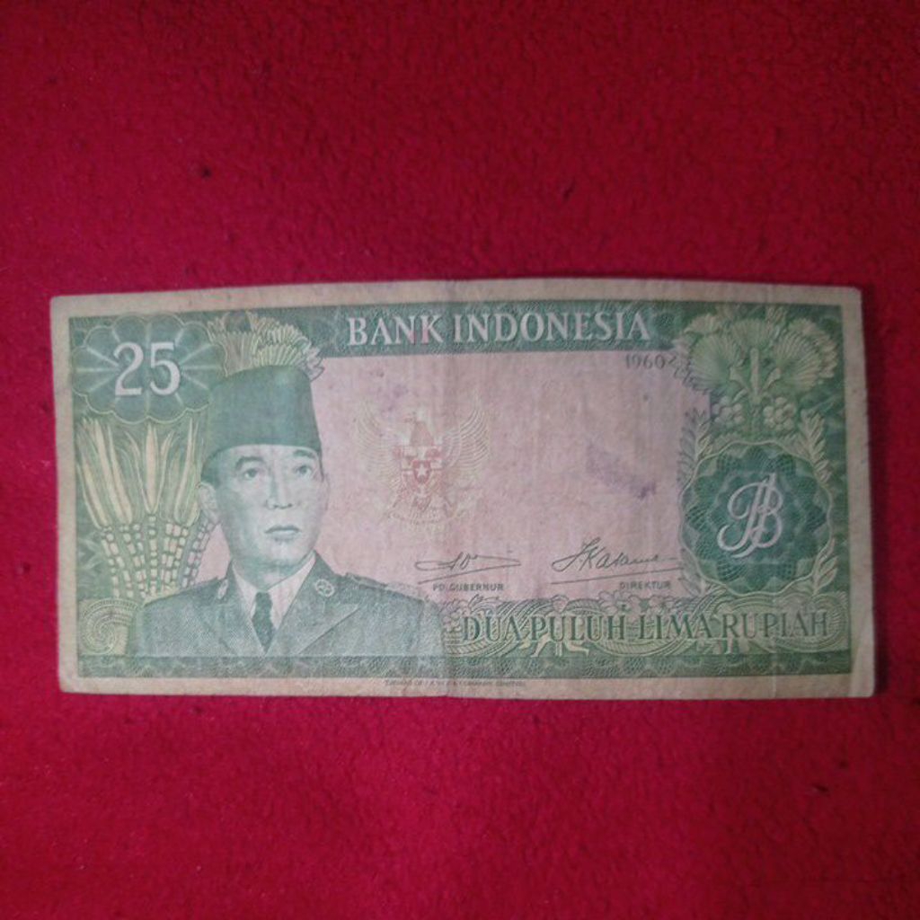uang kertas kuno 25 rupiah Soekarno bekas edar