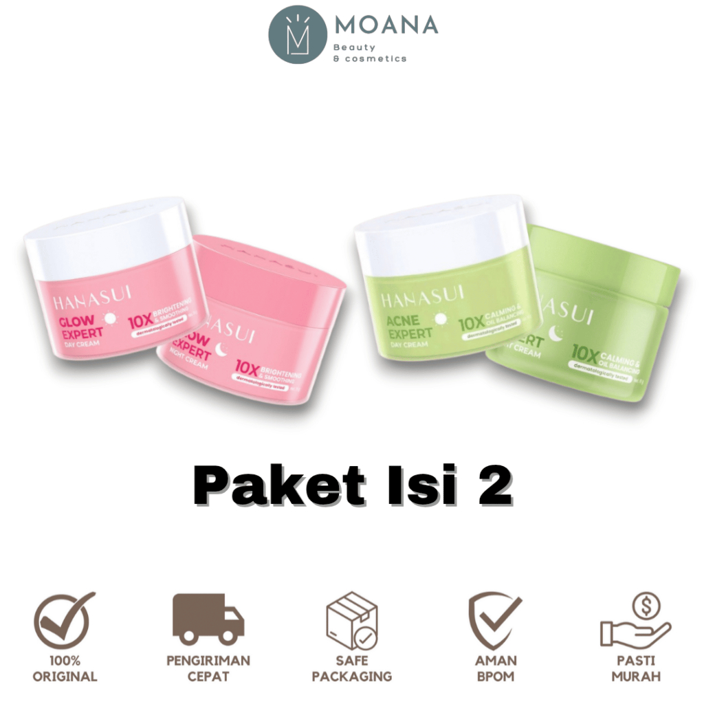 [ISI 2] Hanasui Paket Glow / Acne Expert | Day Cream + Night Cream | Mencerahkan Glowing Jerawat