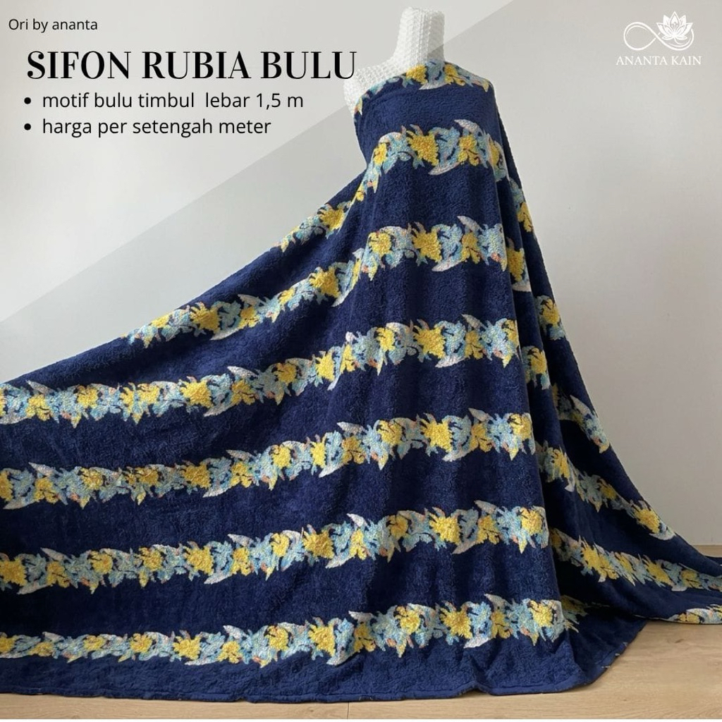 kain sifon rubia bulu motif bunga salur