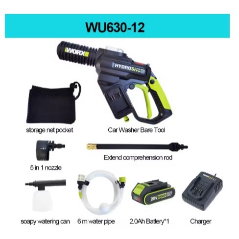 Worx 20V Brushless Hydroshot WU630 Crodless Car Washer Rechargeable High Pressure High Flow Spray gu