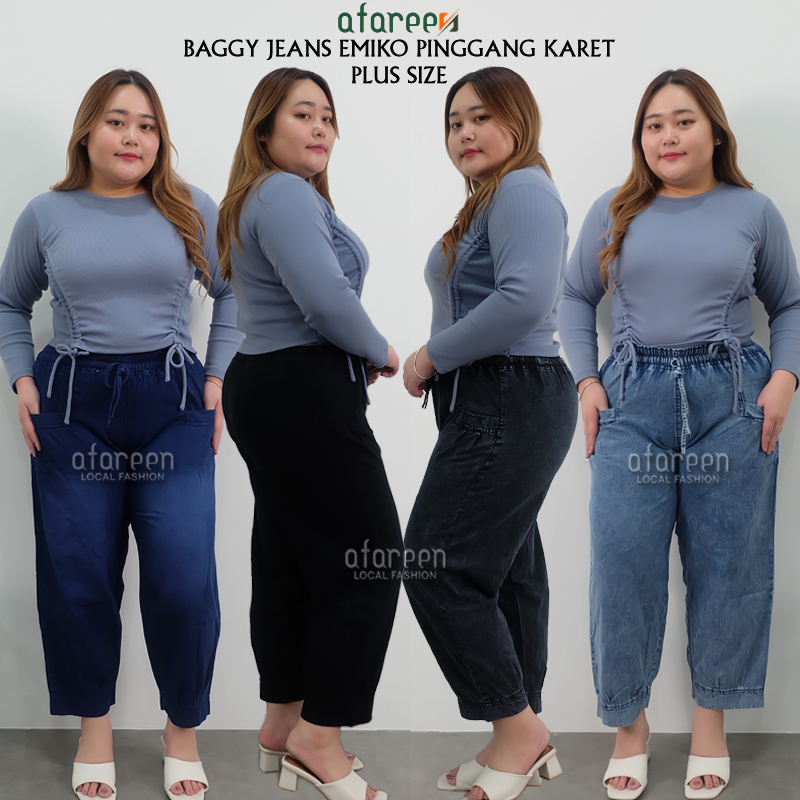 Kulot Jeans Pinggang Karet Jumbo Baggy Jeans Emiko Kulot Jeans Baggy Pants