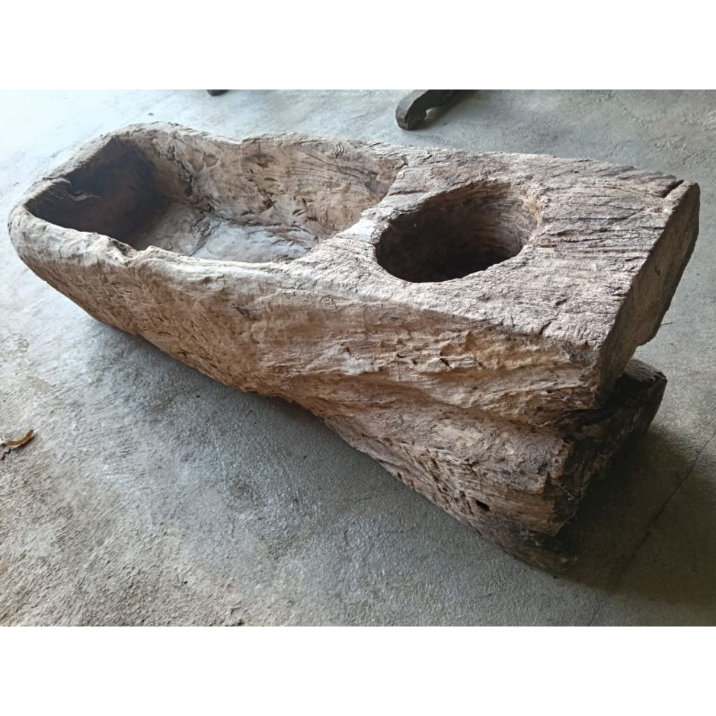 lesung dan lumpang dobel kayu jati rustic lawas antik warisan leluhur