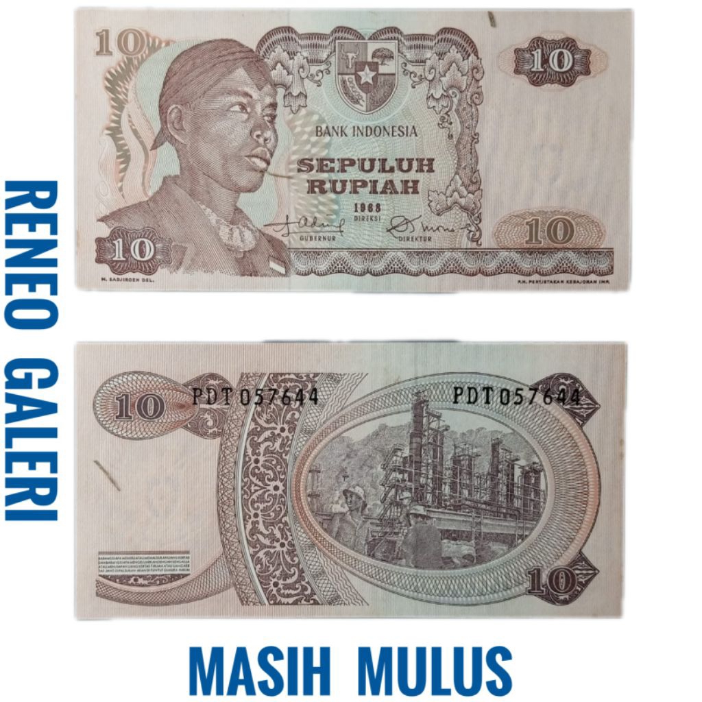 Mulus asli Rp 10 Rupiah Sudirman tahun 1968 Jendral Soedirman uang kertas Kuno original duit jadul l