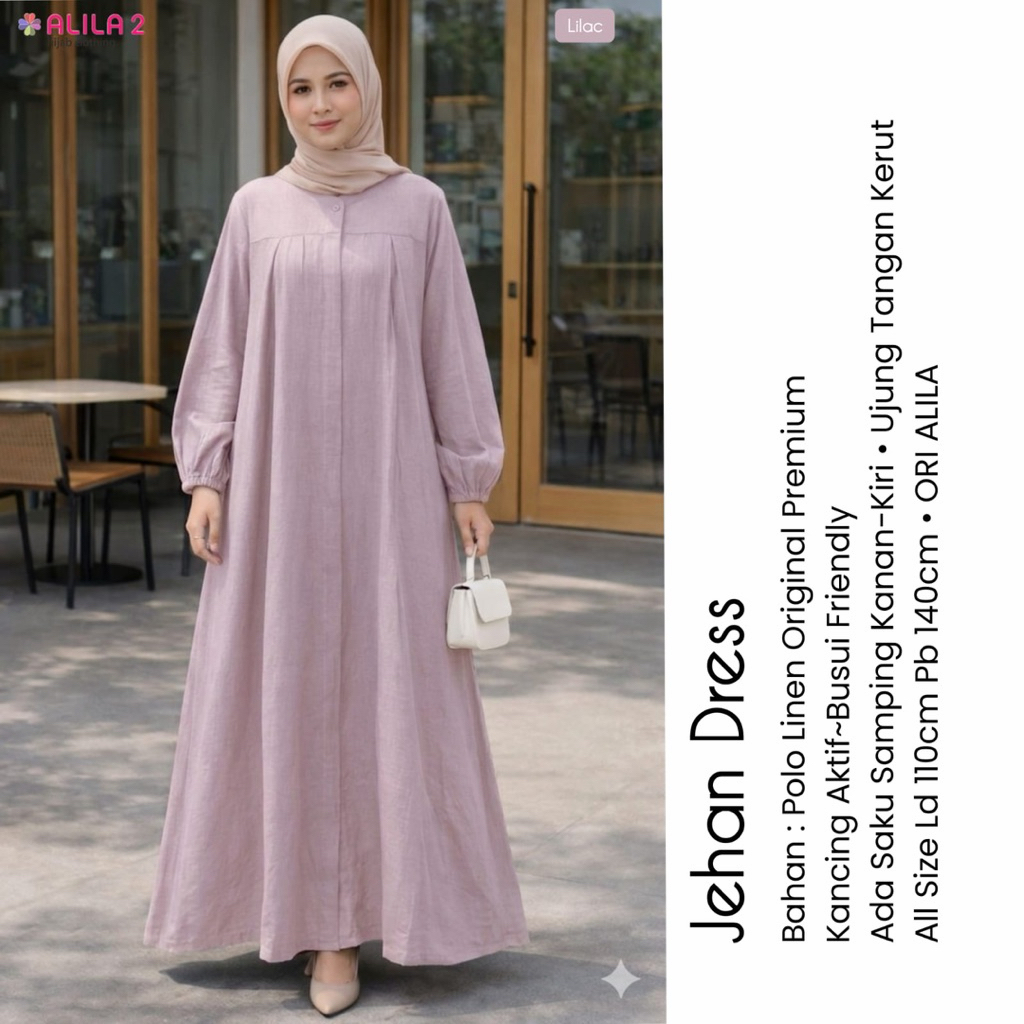 COD= NO CANCEL• Jehan Dress Alila• Gamis Polos Bahan Adem Simple