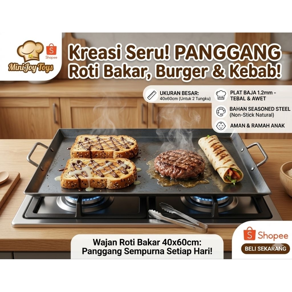 Wajan Roti Bakar 2 Tungku Anti lengket / Wajan Kebab Ukuran 40x60cm