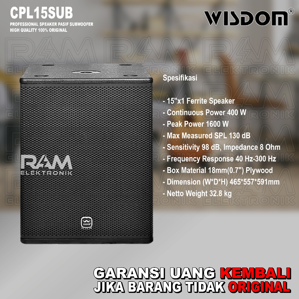 Speaker Pasif Subwoofer 15 Inch WISDOM CPL15SUB | CPL 15 SUB Original Harga 1 BOX