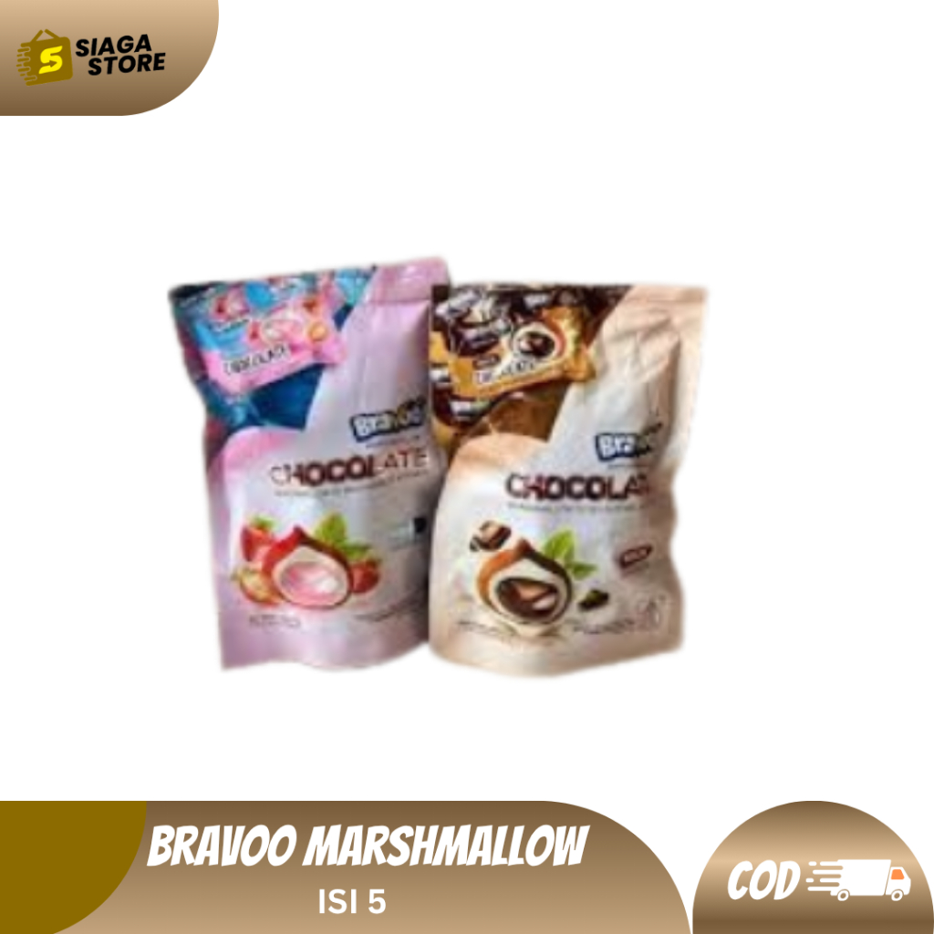 Bravoo Marshmallow Coklat Stroberi Matcha ECERAN Marshmallow Isi Krim Coklat Per Pack Isi 5 Pcs