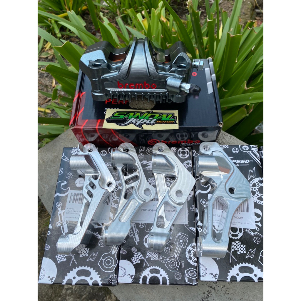 KALIPER BREMBO GP4-MS CNC SET SET BREKET KALIPER P100 PITCH 100 FIZ R JUPITER Z VEGA R NINJA R RR SS