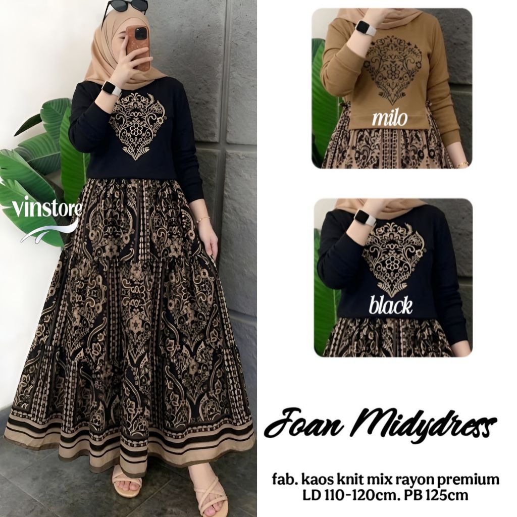 Joan Midi Dres Kaos Knit Kombinasi Rayon Premium