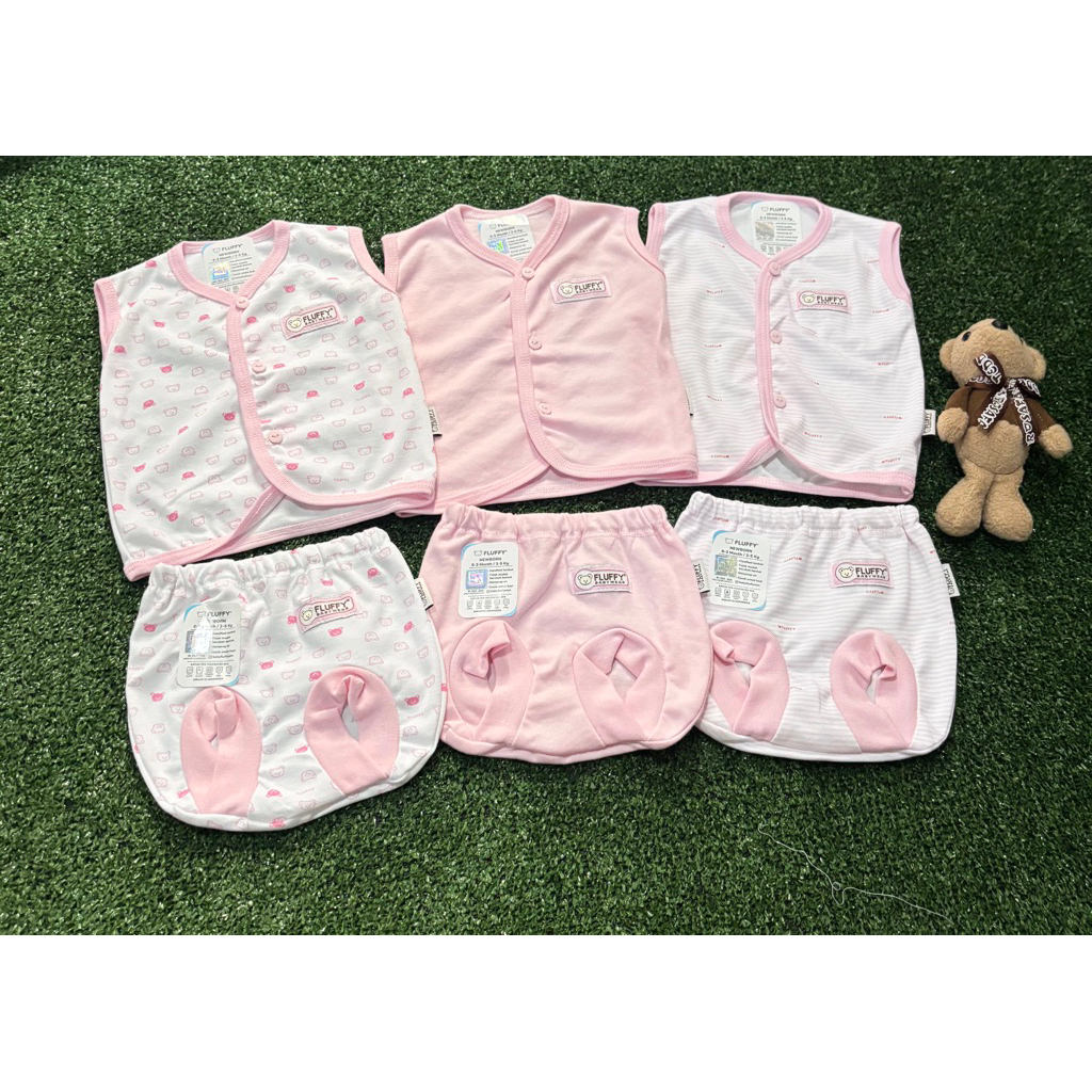 set 3 set 6 pcs baju kutung bayi new born 0-3 bulan merk fluffy fluffy baby wear