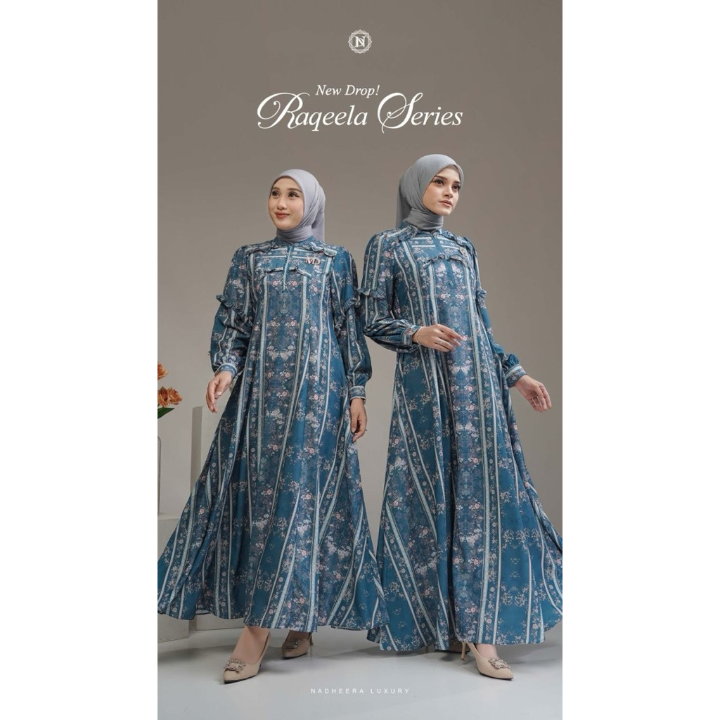 BISA COD  - RAQEELA DRESS/MIDI GAMIS MEWAH DRESS MOTIF NADHEERA LUXURY-INAYAH HIJAB