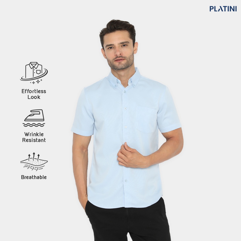 Platini Baju Kemeja Polos Basic Pria Pendek Polinosic Light Blue 63106