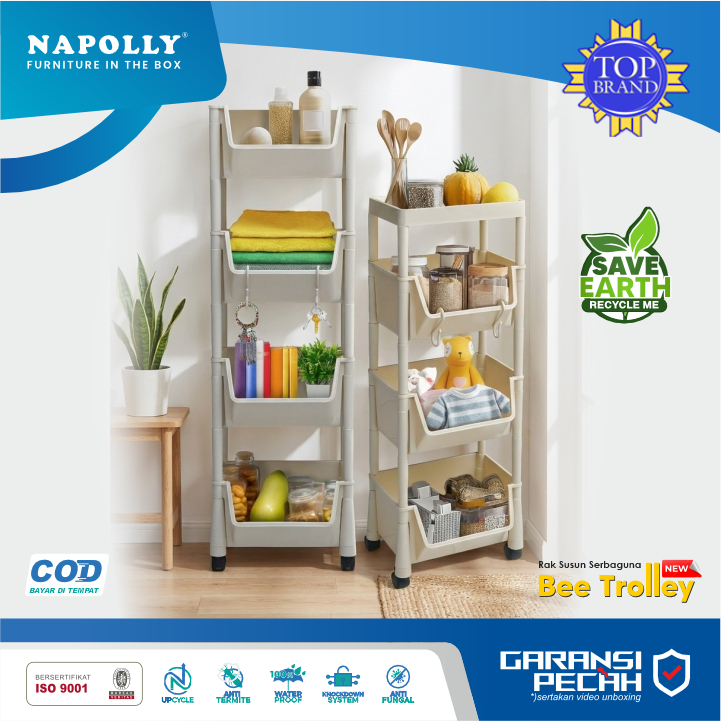 Rak Troli Susun Serbaguna / Rak Dapur Plastik / Rak Kamar Mandi Dengan Roda / Rak Salon / Rak Troli 