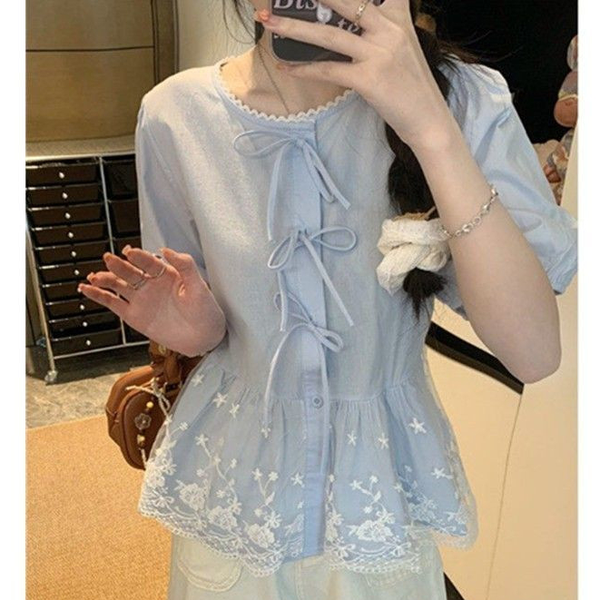 EMITA BLOOM baju atasan biru muda wanita kekinian terbaru 2026 kaos crop top wanita kekinian oversiz