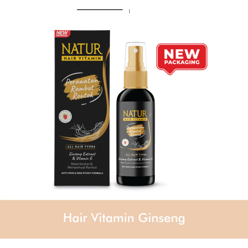 Natur Hair Vitamin Perawatan Rambut Rontok Gingseng Ectract & Vitamin E 80ml
