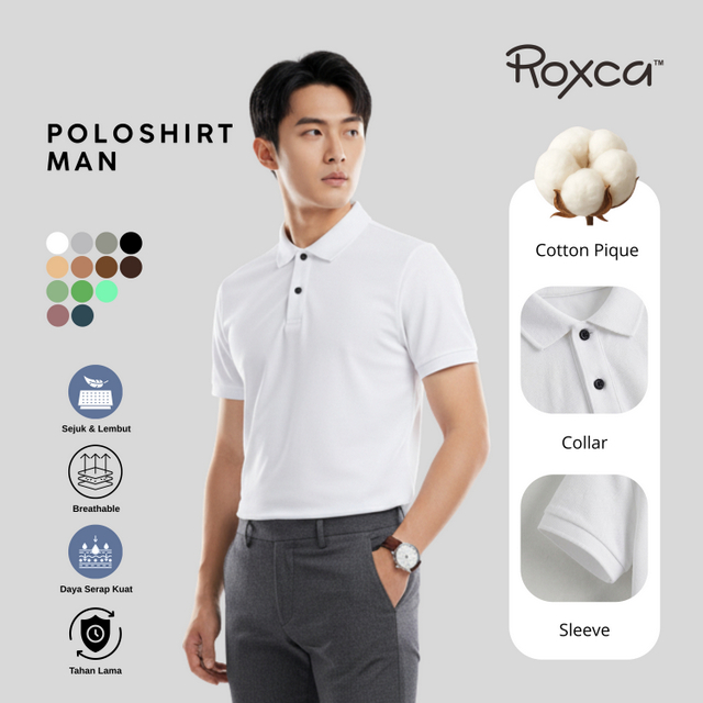 Roxca - Polo Shirt Pria Slim Fit Cotton Pique