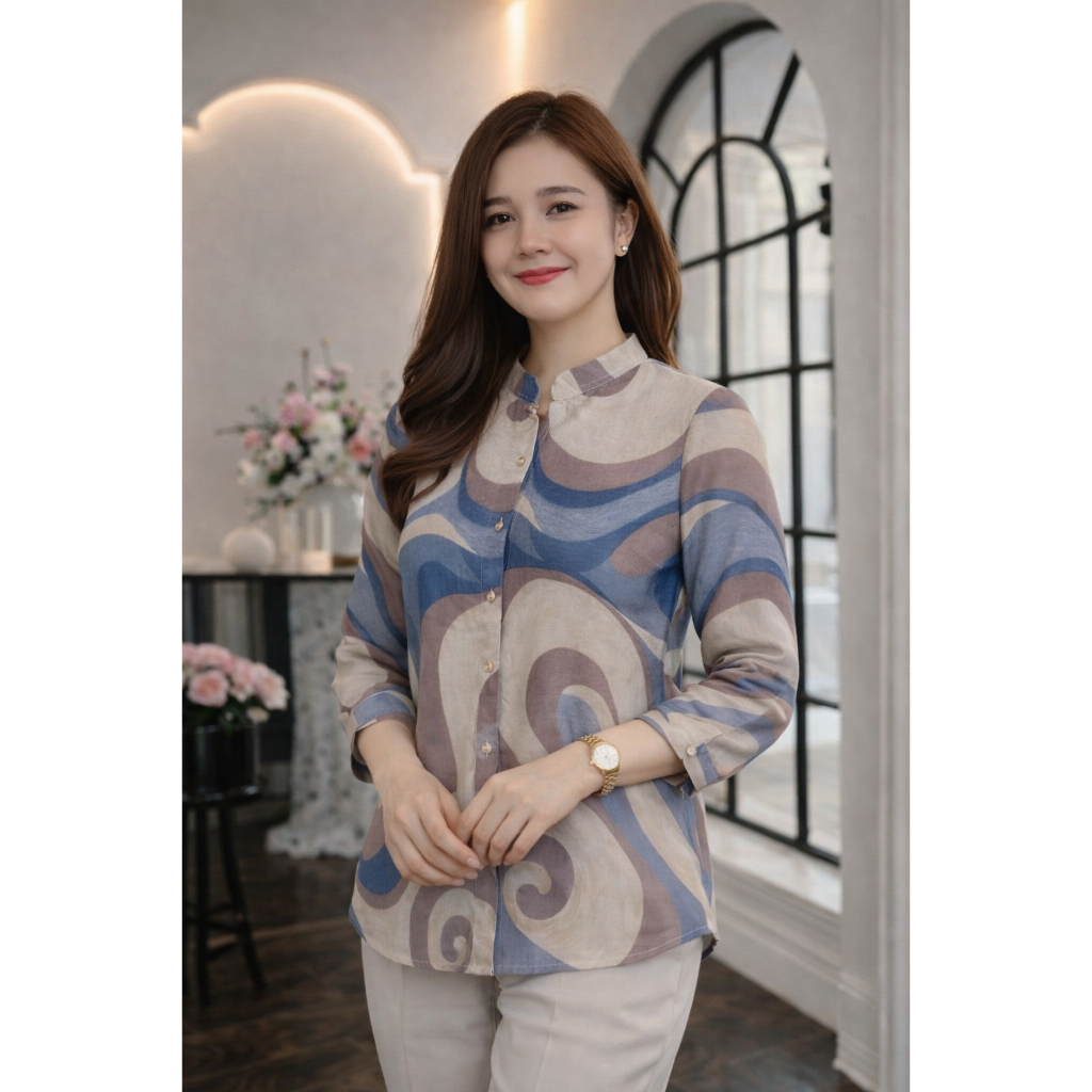 Blouse Wanita Rayon Nyaman - Model Kemeja, Lengan Balon, Bahan Premium