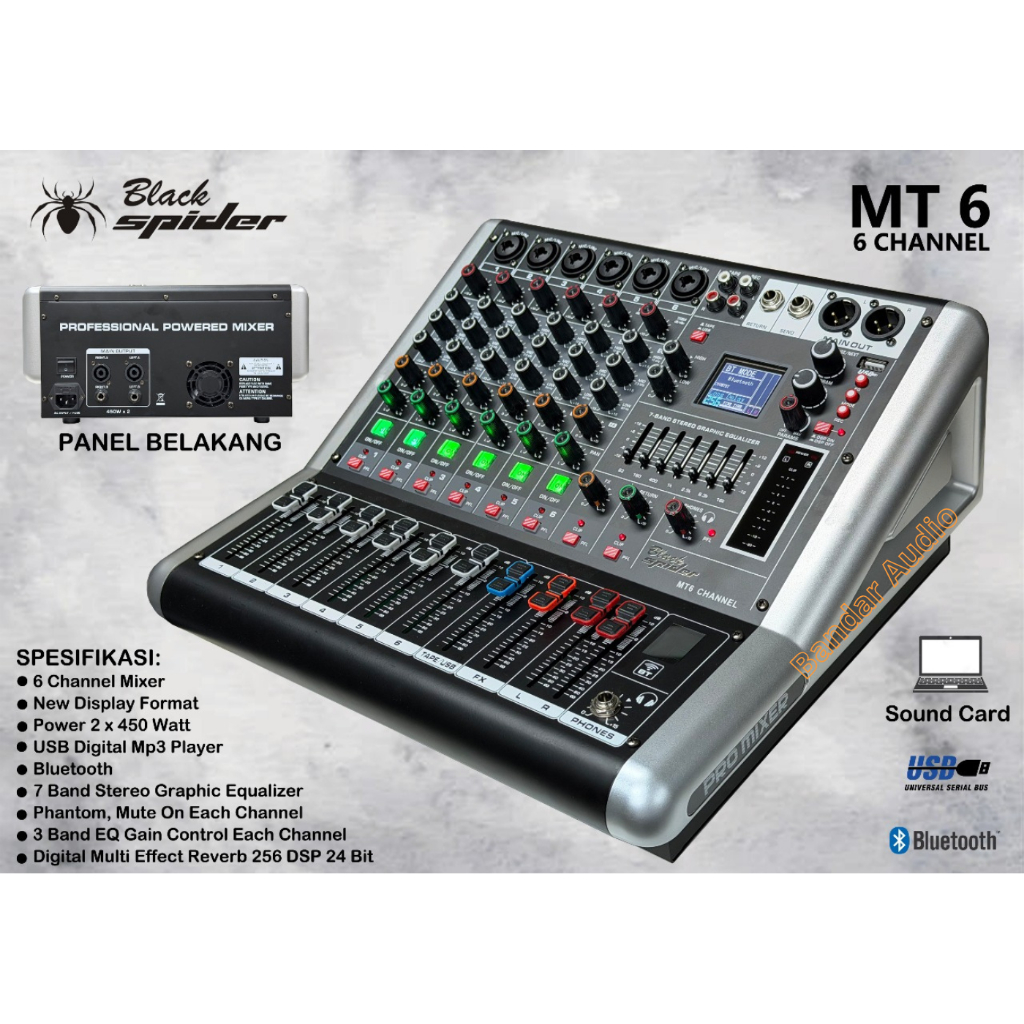 Power Mixer 6 Channel Black Spider MT 6 Original Power Mixer 6 Channel