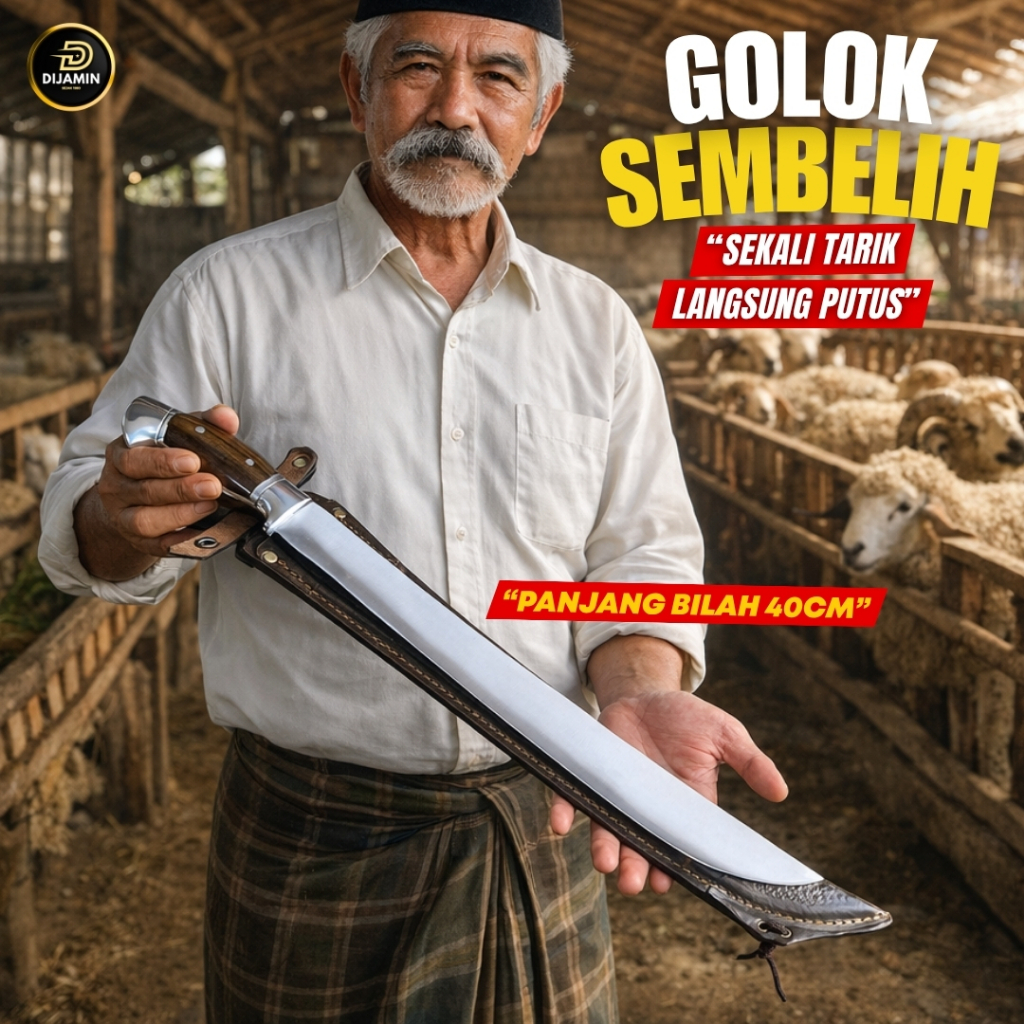 GOLOK SEMBELIH Pamoroan Kulit Hitam Panjang Bilah 40 Cm | Perkakas Kebun Multifungsi > GOLOK Baja As