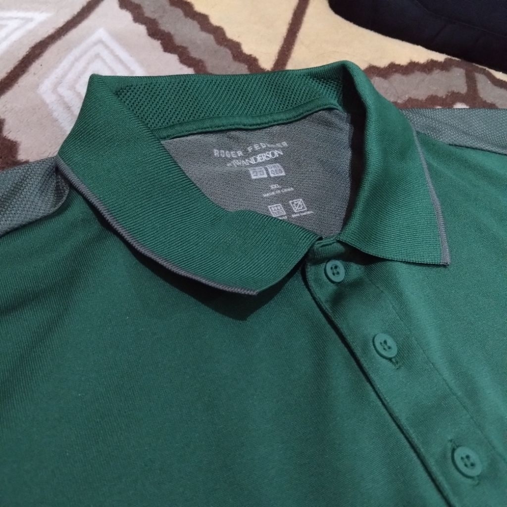 Uniqlo x JW Anderson Roger Federer RF Dry Ex Tennis Kaos Polo Tenis/Padel Green/Hijau Grey/Abu XXL