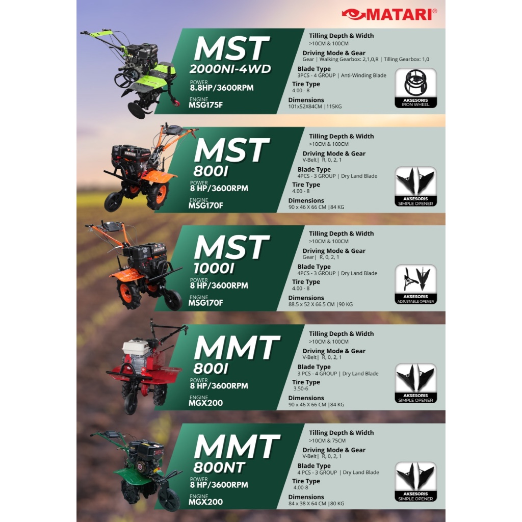 MINI TILLER MATARI MMT-800/ tiller eco/ peralatan berkebun/ traktor kecil