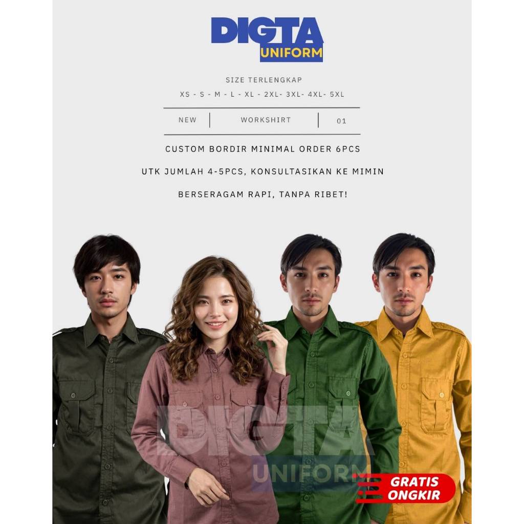 SERAGAM CUSTOM BORDIR Warna Hijau Army, Salem/ Mauve, Hijau Botol, Kuning Mustard - Kemeja Polos Pri