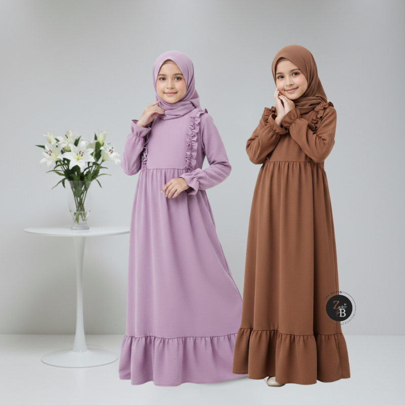 Gamis Anak perempuan cringkle premium rufle daily look usia tanggung lebaran 2022 model gamis terbar