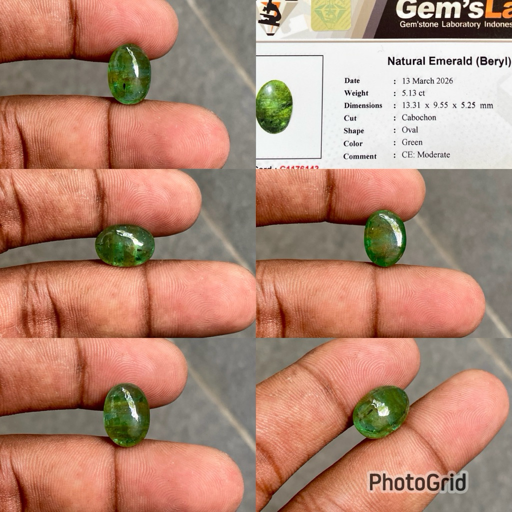 Batu Zamrud Colombia Natural Zambian emerald Jamrud Cabochon CT 5.13 Dim 13.31x9.55x5.25mm