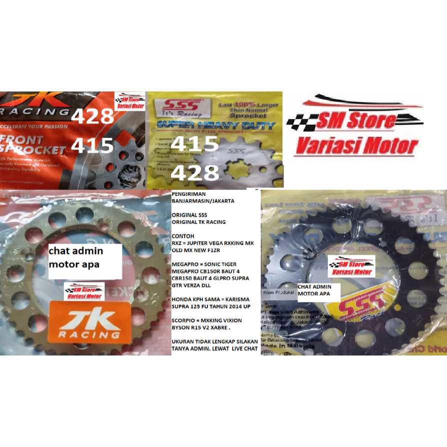 Gear Set Gearset 415 428 520 DEPAN BELAKANG CB150 CBR 150 R SONIC Vixion Satria Fu 150 Verza R15 RXK