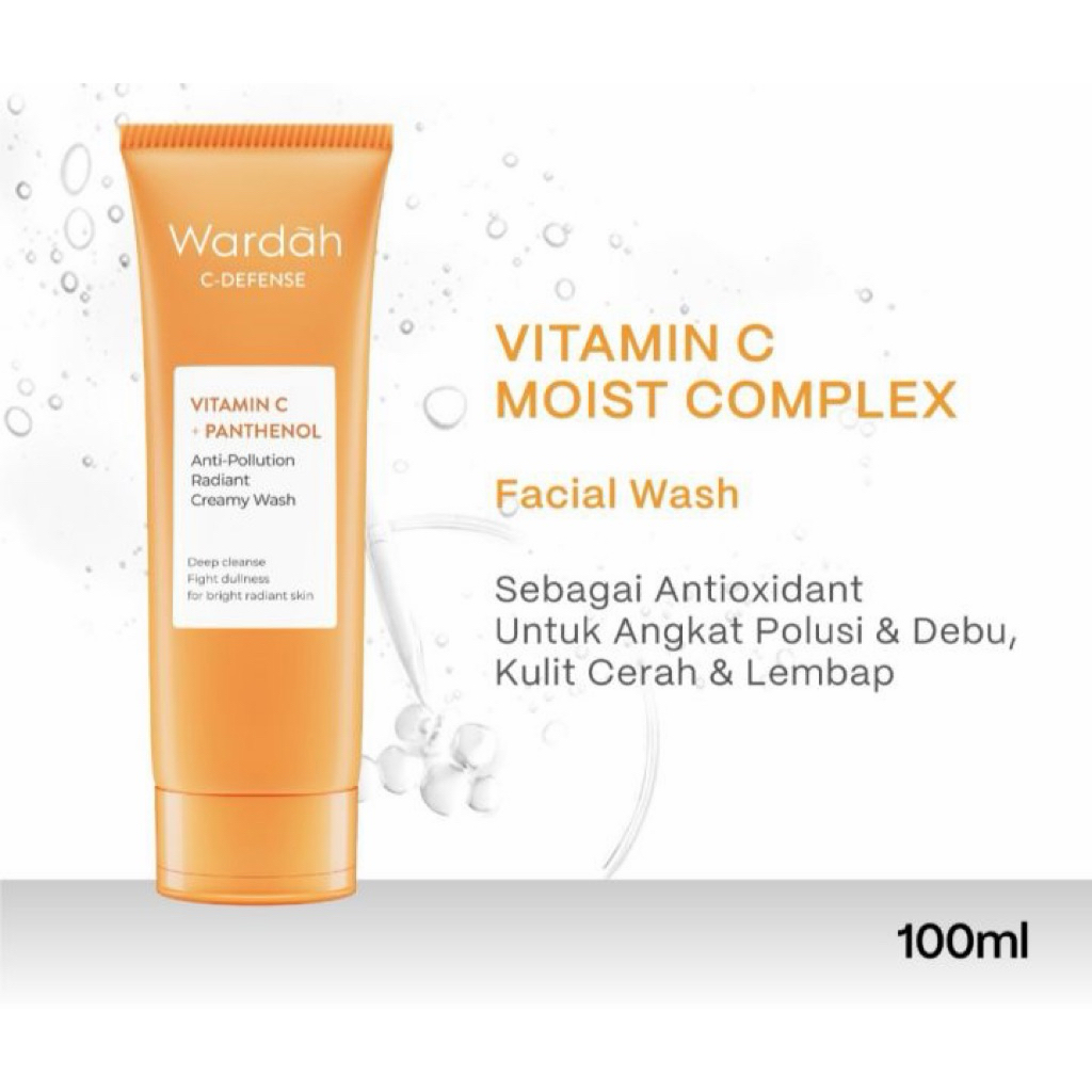 Wardah C Defense Vitamin C Panthenol Anti Pollution Radiant Creamy Wash 100ml - sabun cuci muka